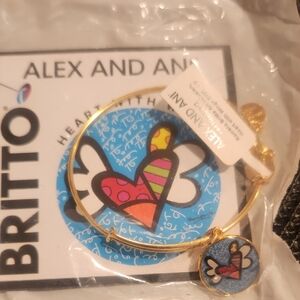 Alex and Ani Gold Bangle with Colorful Heart Charm